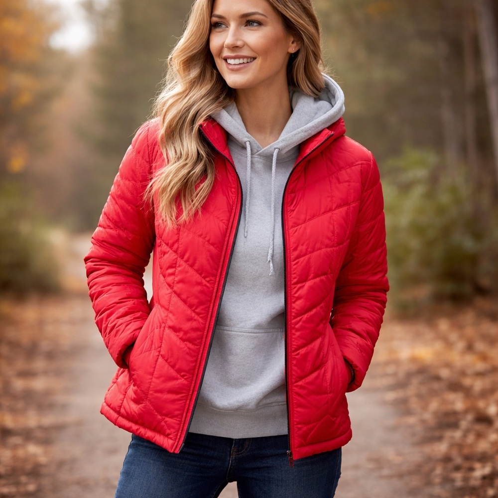 Columbia Omni Heat Red Quilted Insulated Jacket Women’s XL Full Zip